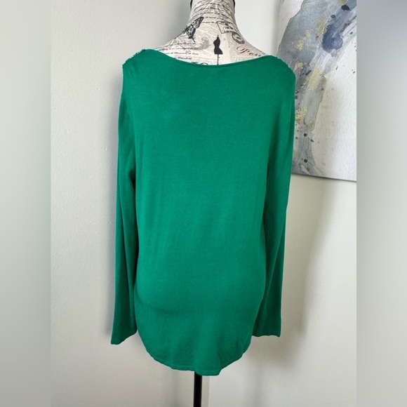 Reba Vibrant Green Sweater with Embroidery & beading at Neckline size Large - Picture 6 of 11